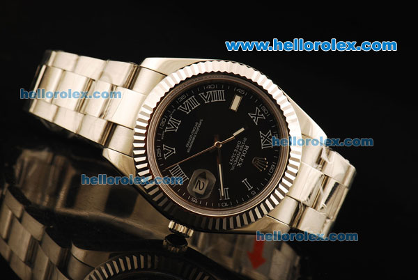 Rolex Datejust II Rolex 3135 Automatic Movement Full Steel with Black Dial and White Roman Numerals - Click Image to Close